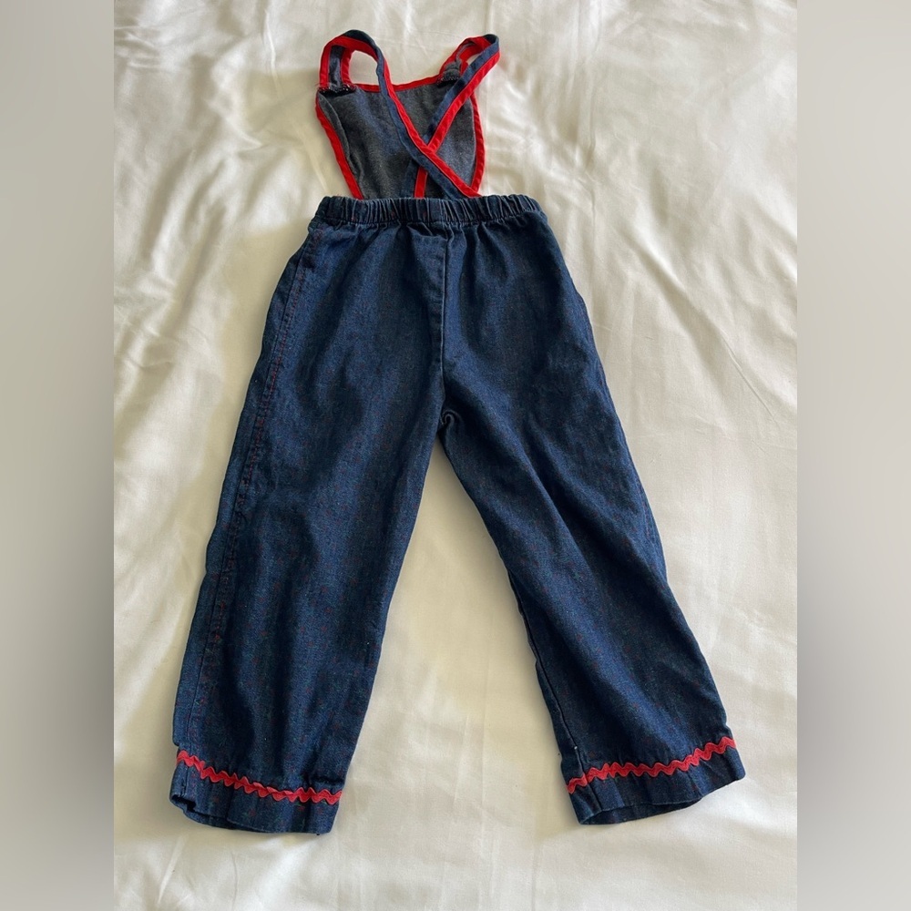 Playful Blue and Red Overalls with Elastic Waistband - Picture 4 of 4